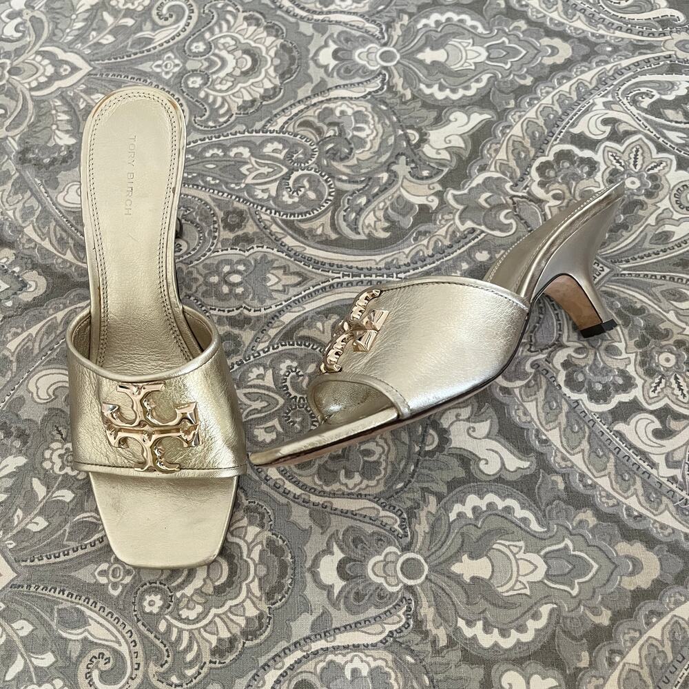 Tory Burch Eleanor Metallic Gold Medallion Mule Sandals